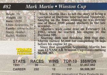 1994 Traks #82 Mark Martin Back