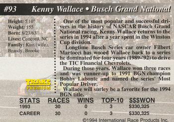 1994 Traks #93 Kenny Wallace Back