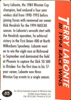 1995 Action Packed Winston Cup Preview #53 Terry Labonte Back