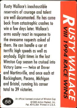 1995 Action Packed Winston Cup Preview #58 Rusty Wallace Back