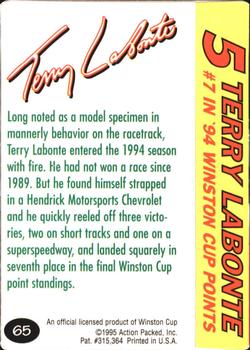 1995 Action Packed Winston Cup Preview #65 Terry Labonte Back