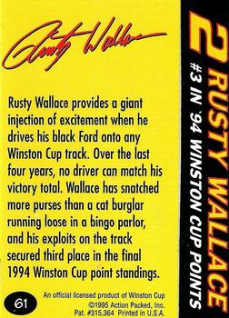 1995 Action Packed Winston Cup Preview #61 Rusty Wallace Back