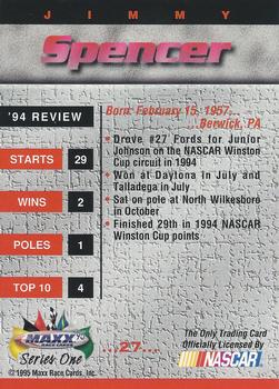 1995 Maxx #27 Jimmy Spencer Back
