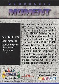 1995 Maxx #34 Ernie Irvan / Jimmy Spencer Cars Back