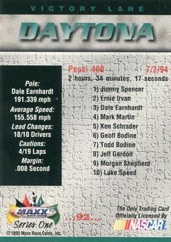 1995 Maxx #92 Jimmy Spencer Back