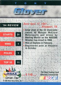1995 Maxx #116 Tony Glover Back