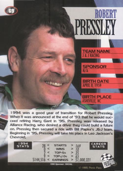 1995 Press Pass #69 Robert Pressley Back