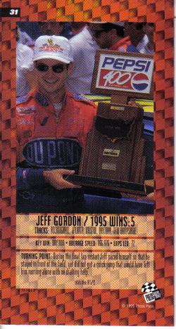 1995 Press Pass Optima XL #31 Jeff Gordon Back