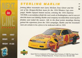 1995 Upper Deck #113 Sterling Marlin Back