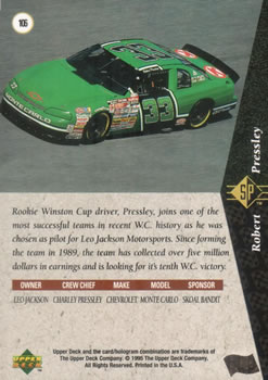 1995 SP #106 Robert Pressley's Car Back