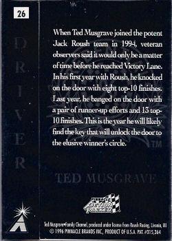 1996 Action Packed Credentials #26 Ted Musgrave Back