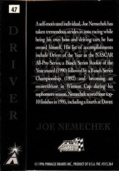 1996 Action Packed Credentials #47 Joe Nemechek Back