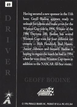 1996 Action Packed Credentials #49 Geoff Bodine Back
