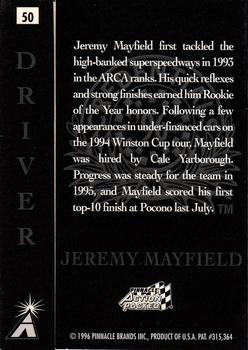 1996 Action Packed Credentials #50 Jeremy Mayfield Back