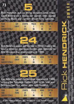 1996 Action Packed Credentials #73 Rick Hendrick Back