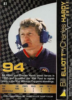 1996 Action Packed Credentials #81 Bill Elliott / Charles Hardy Back