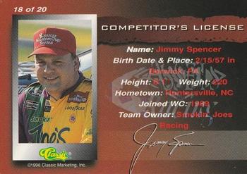1996 Assets - Competitor's License #18 Jimmy Spencer Back