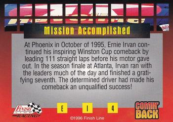 1996 Finish Line - Ernie Irvan #EI4 Ernie Irvan Back