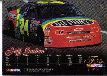 1996 Flair #12 Jeff Gordon Back