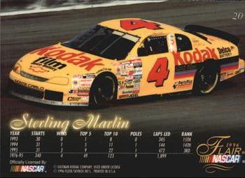 1996 Flair #20 Sterling Marlin Back