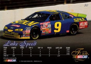 1996 Flair #30 Lake Speed Back