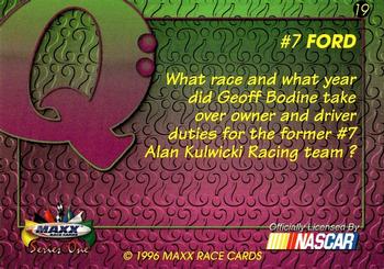 1996 Maxx #19 Geoff Bodine Racing Back