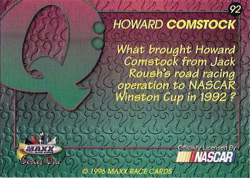1996 Maxx #92 Howard Comstock Back