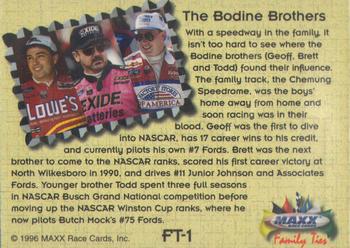 1996 Maxx - Family Ties #FT1 Brett Bodine / Geoff Bodine / Todd Bodine Back