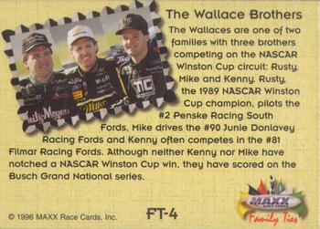 1996 Maxx - Family Ties #FT4 Mike Wallace / Rusty Wallace / Kenny Wallace Back