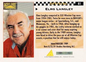 1996 Pinnacle Racer's Choice #81 Elmo Langley Back