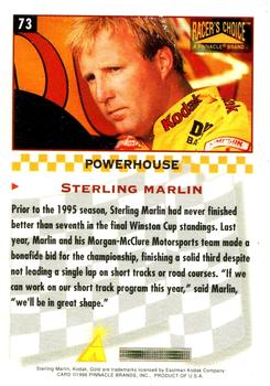 1996 Pinnacle Racer's Choice #73 Sterling Marlin Back