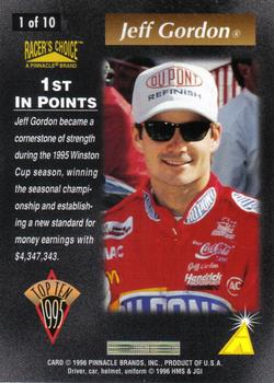 1996 Pinnacle Racer's Choice - Top Ten #1 Jeff Gordon Back
