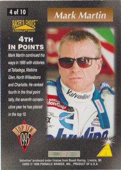 1996 Pinnacle Racer's Choice - Top Ten #4 Mark Martin Back