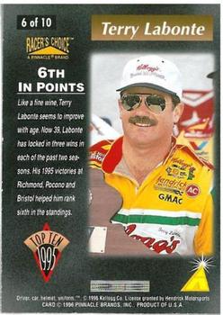 1996 Pinnacle Racer's Choice - Top Ten #6 Terry Labonte Back