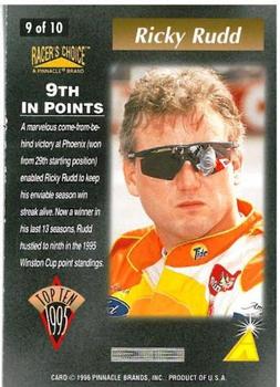1996 Pinnacle Racer's Choice - Top Ten #9 Ricky Rudd Back