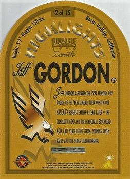 1996 Pinnacle Zenith - Highlights #2 Jeff Gordon Back