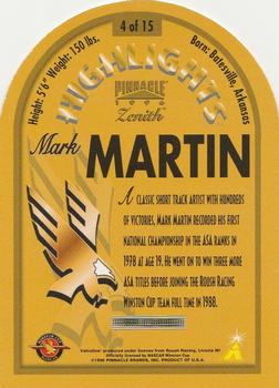 1996 Pinnacle Zenith - Highlights #4 Mark Martin Back