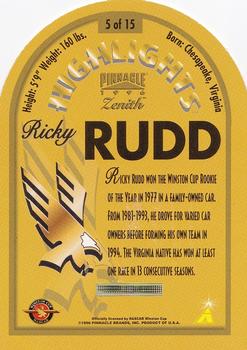 1996 Pinnacle Zenith - Highlights #5 Ricky Rudd Back