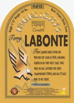 1996 Pinnacle Zenith - Highlights #9 Terry Labonte Back