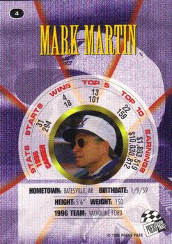 1996 Press Pass Premium #4 Mark Martin Back