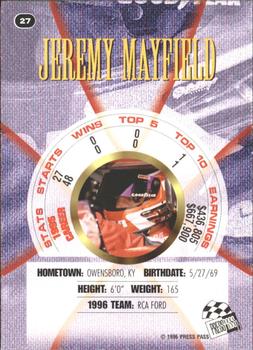 1996 Press Pass Premium #27 Jeremy Mayfield Back