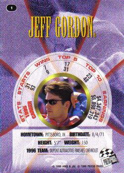 1996 Press Pass Premium #1 Jeff Gordon Back