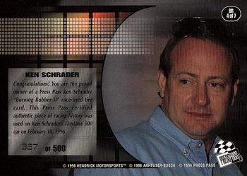 1996 Press Pass Premium - Burning Rubber II #BR 4 Ken Schrader's Car Back