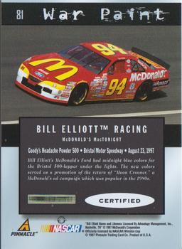 1997 Pinnacle Certified #81 Bill Elliott's Car Back
