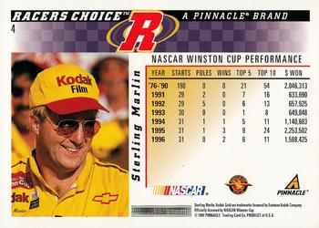 1997 Pinnacle Racer's Choice #4 Sterling Marlin Back