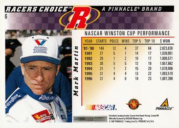 1997 Pinnacle Racer's Choice #6 Mark Martin Back