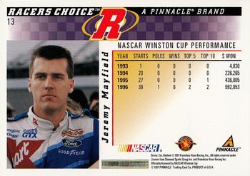 1997 Pinnacle Racer's Choice #13 Jeremy Mayfield Back