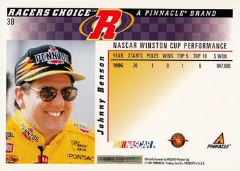 1997 Pinnacle Racer's Choice #30 Johnny Benson Back