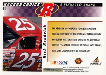 1997 Pinnacle Racer's Choice #60 Ricky Craven's Car Back