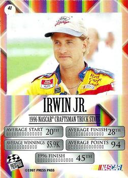 1997 Press Pass VIP #41 Kenny Irwin Back